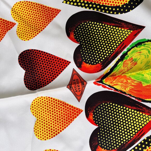 Atelier Versace VTG Italy Iconic Hearts Print Handroll Silk Scarf 34x34 EUC ! <3 - Picture 7 of 7